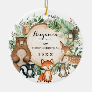 Cute Baby First Kerstland Woodland Forest Animals Keramisch Ornament