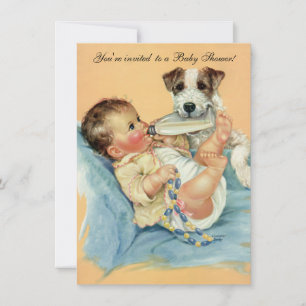 Cute Baby Flaconpap Dog, Baby shower Kaart