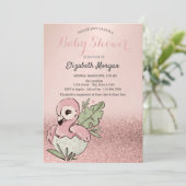 Cute Baby Flamingo Roos Gold Glitter Baby shower Kaart (Staand voorkant)