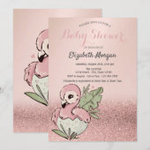 Cute Baby Flamingo Roos Gold Glitter Baby shower Kaart (Voorkant / Achterkant)