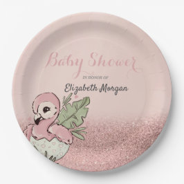 Cute Baby Flamingo Roos Gold Glitter Papieren Bordje