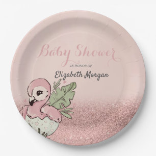 Cute Baby Flamingo Roos Gold Glitter Papieren Bordje
