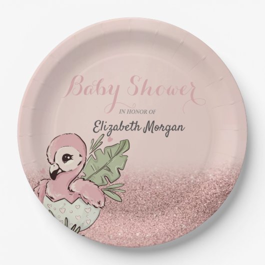 Cute Baby Flamingo Roos Gold Glitter Papieren Bordje (Voorkant)