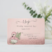 Cute Baby Flamingo Roos Gold Glitter RSVP Kaart (Staand voorkant)