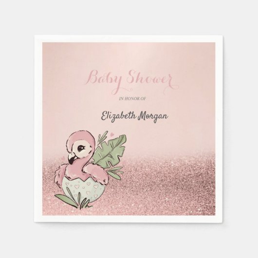 Cute Baby Flamingo Roos Gold Glitter Servet (Voorkant)