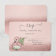 Cute Baby Flamingo Rose Goud Glitter RSVP