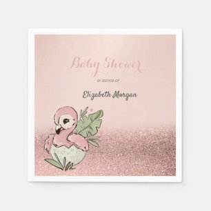 Cute Baby Flamingo Rose Goud Glitter  Servet