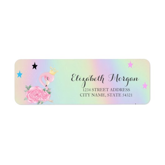 Cute Baby Flamingo, sterren, holografisch Etiket (Voorkant)