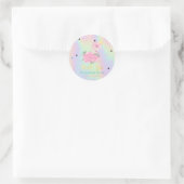 Cute Baby Flamingo, sterren, holografisch Ronde Sticker (Tas)