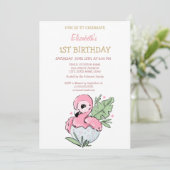 Cute Baby Flamingo Striped Birthday Kaart (Staand voorkant)