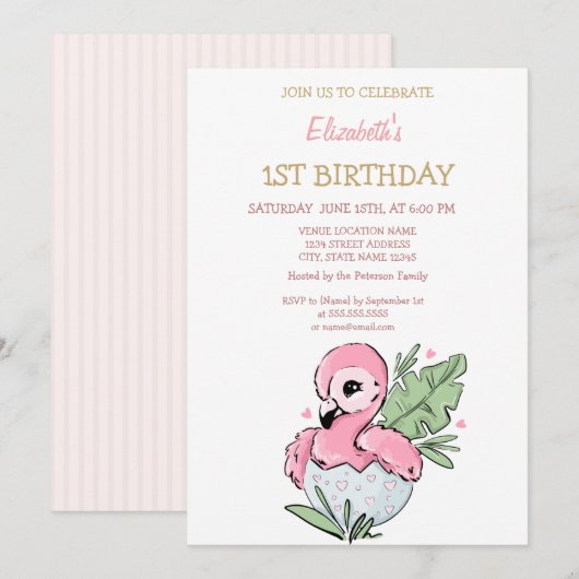 Cute Baby Flamingo Striped Birthday Kaart (Voorkant / Achterkant)