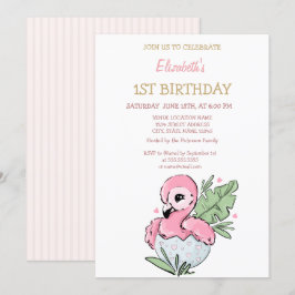 Cute Baby Flamingo Striped Birthday Kaart
