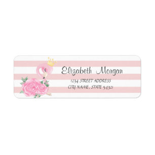 Cute Baby Flamingo, Stripes Address Label