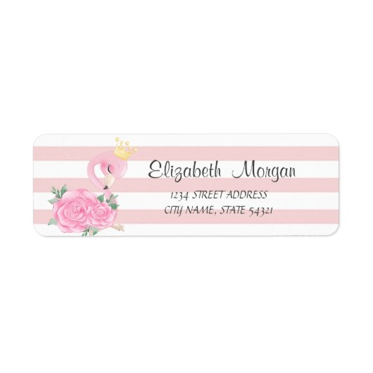 Cute Baby Flamingo, Stripes Address Label (Voorkant)