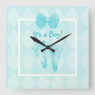 Cute Baby Footprint Birth Notice Vierkante Klok