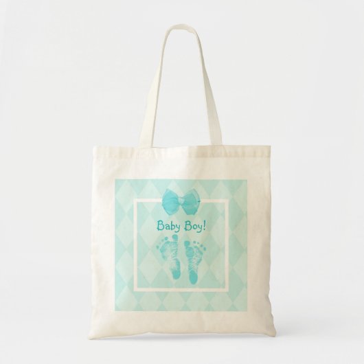 Cute Baby Footprint Blue Ribbon Tote Bag (Voorkant)