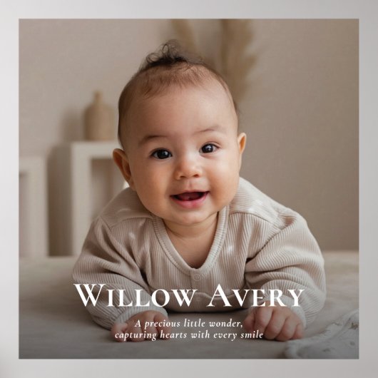 Cute Baby Foto & Naam Modern Minimalistisch Printb Poster (Voorkant)