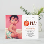Cute baby fotocard eerste verjaardag Pumpkin Autum Kaart (Staand voorkant)