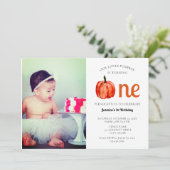 Cute baby fotocard eerste verjaardag Pumpkin Autum Kaart (Staand voorkant)