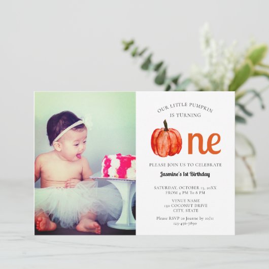 Cute baby fotocard eerste verjaardag Pumpkin Autum Kaart (Staand voorkant)