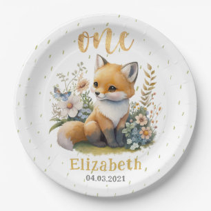 Cute Baby Fox 1st Birthday Party Paper Borden Papieren Bordje