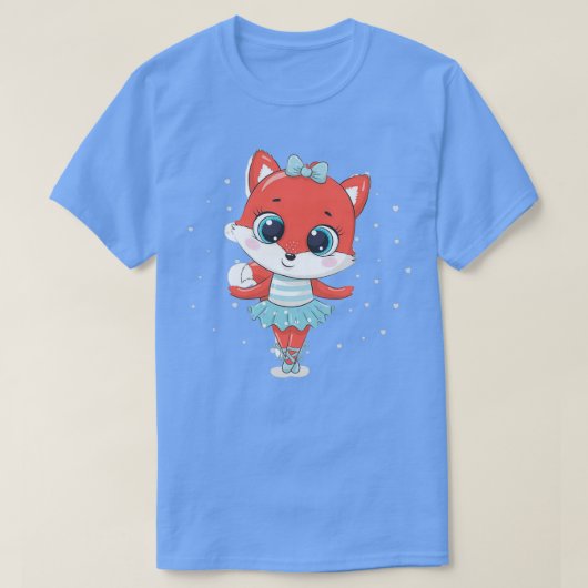 Cute baby fox ballerina in een blauwe rok Funny Qu T-shirt (Design voorkant)