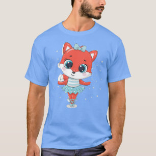 Cute baby fox ballerina in een blauwe rok Funny Qu T-shirt