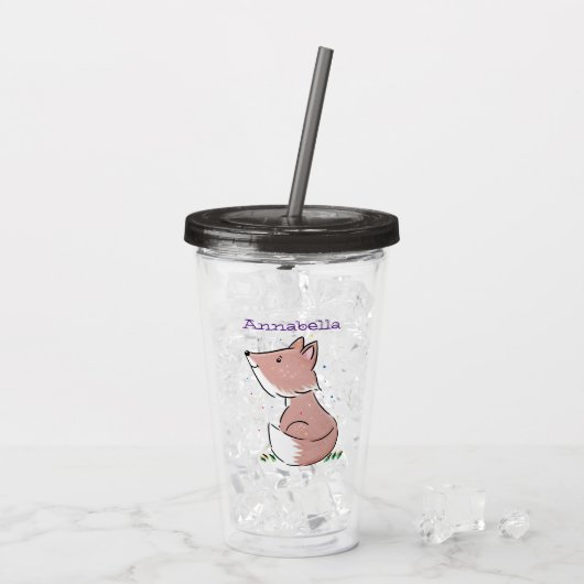 Cute baby fox cartoon illustratie acryl drinkbeker (Achterkant ijs)