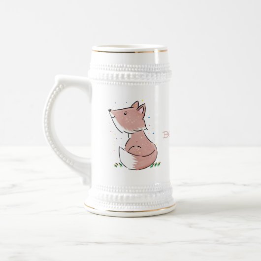 Cute baby fox cartoon illustratie bierpul (Links)