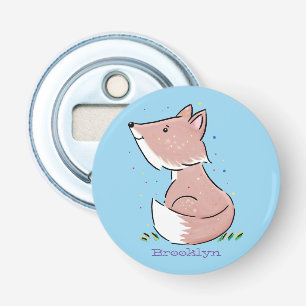 Cute baby fox cartoon illustratie button flesopener