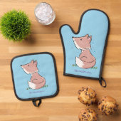 Cute baby fox cartoon illustratie ovenwant & pannenlap set (Top down)