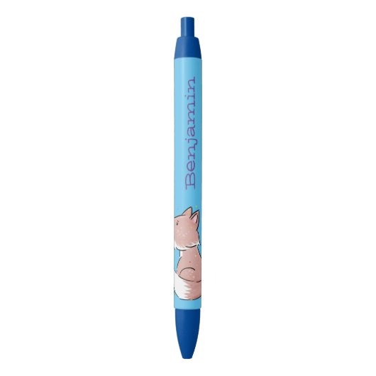 Cute baby fox cartoon illustratie zwarte inkt pen (Voorkant Verticaal)