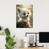 Cute baby fox in wilde bloemen poster (Thuiskantoor)