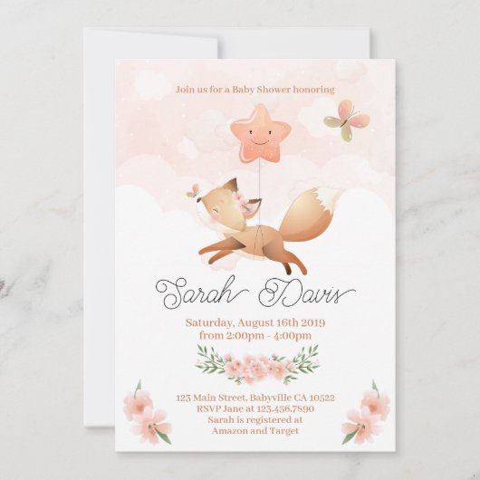 Cute Baby Fox Invite - Baby shower Kaart (Voorkant)