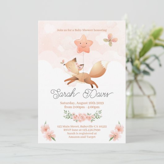Cute Baby Fox Invite - Baby shower Kaart (Staand voorkant)