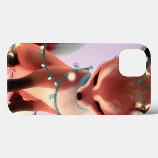 Cute Baby Fox met Fairy Lights iPhone 13 Hoesje (Achterkant (horizontaal))