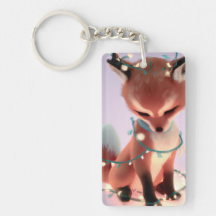 Cute Baby Fox met Fairy Lights Sleutelhanger