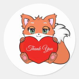 Cute Baby Fox met hart Hartelijk dank Ronde Sticker