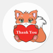 Cute Baby Fox met hart Hartelijk dank Ronde Sticker (Voorkant)
