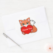 Cute Baby Fox met hart Hartelijk dank Ronde Sticker (Envelop)
