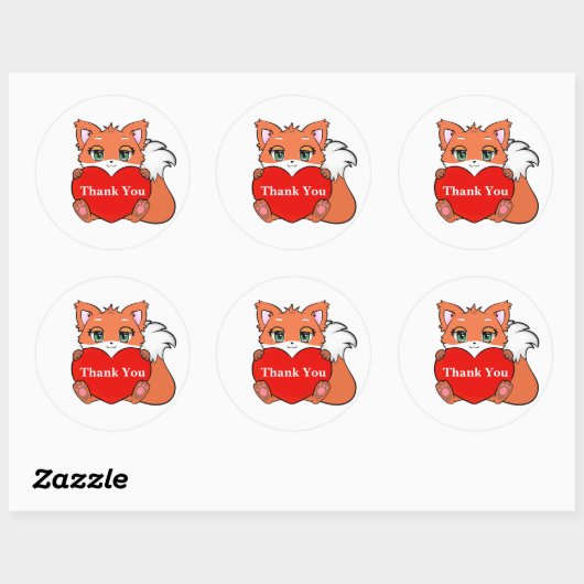 Cute Baby Fox met hart Hartelijk dank Ronde Sticker (Vel)