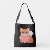 Cute Baby Fox met hart op Black Crossbody Bag Tas (Achterkant)