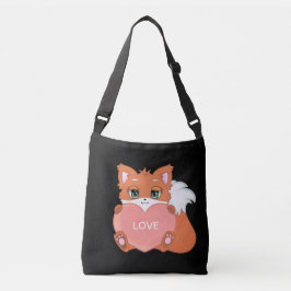 Cute Baby Fox met hart op Black Crossbody Bag Tas