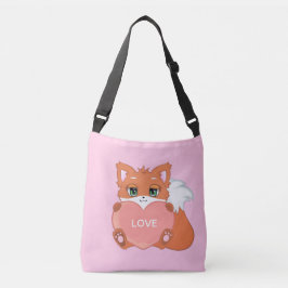 Cute Baby Fox met hart op Roze Crossbody Bag Tas