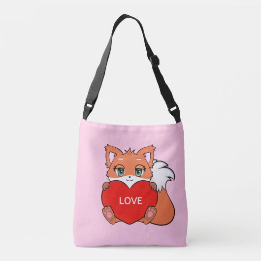 Cute Baby Fox met hart op roze Crossbody Tas (Achterkant)