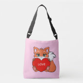 Cute Baby Fox met hart op roze Crossbody Tas (Voorkant)