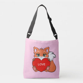 Cute Baby Fox met hart op roze Crossbody Tas