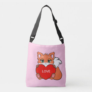 Cute Baby Fox met hart op roze Crossbody Tas
