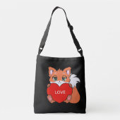 Cute Baby Fox met hart op zwart Crossbody Tas (Achterkant)