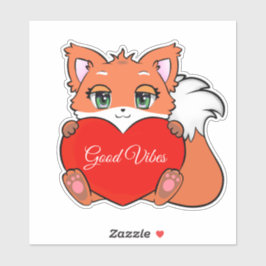 Cute Baby Fox met Heart Good Vibes Sticker